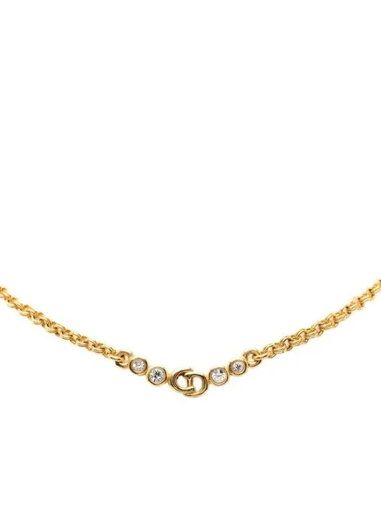 Dior Cdlogo Necklace Gold Plated Line Stone - Picture 1 of 6